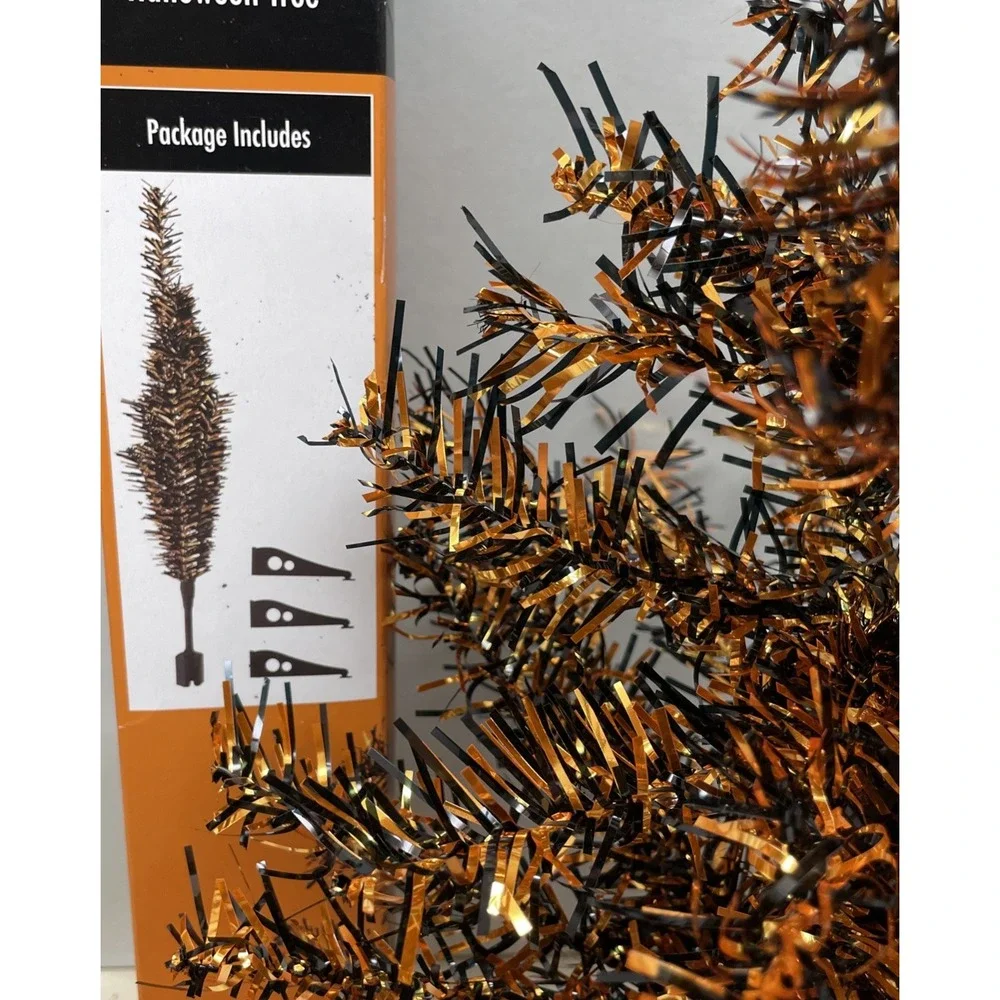 Mini Halloween Tinsel Tree Orange & Black  for Desk ,Tabletop 18